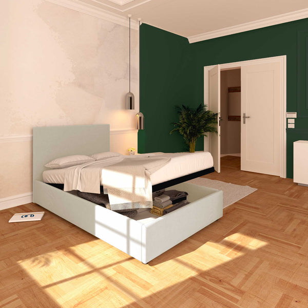 Baldiflex letto contenitore piazza e mezza in ecopelle sfoderabile Rossano beige chiaro da sinistra