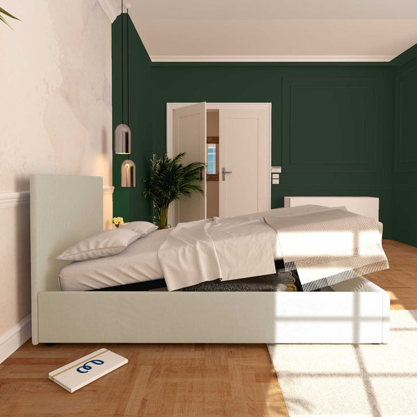 Baldiflex letto contenitore piazza e mezza in ecopelle sfoderabile Rossano beige chiaro laterale