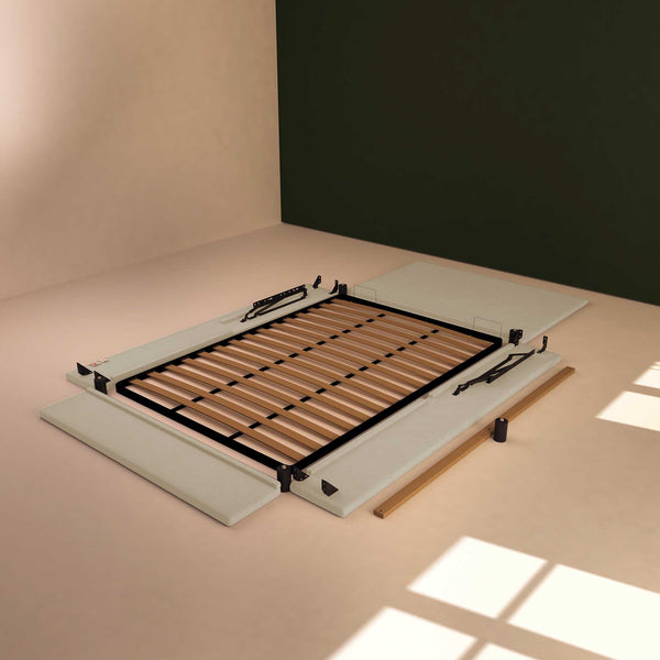 Baldiflex letto contenitore piazza e mezza in ecopelle sfoderabile Rossano beige chiaro smontato