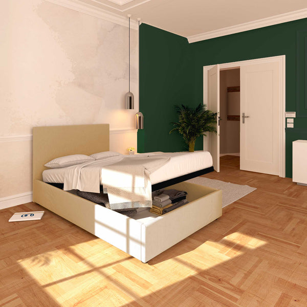 Baldiflex letto contenitore piazza e mezza in ecopelle sfoderabile Rossano beige da sinistra