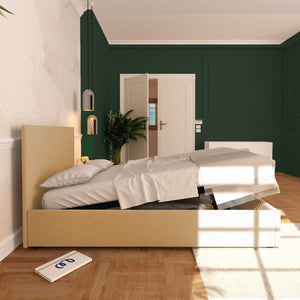 Baldiflex letto contenitore piazza e mezza in ecopelle sfoderabile Rossano beige laterale