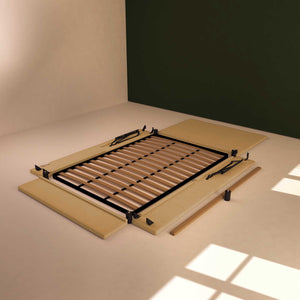 Baldiflex letto contenitore piazza e mezza in ecopelle sfoderabile Rossano beige smontato