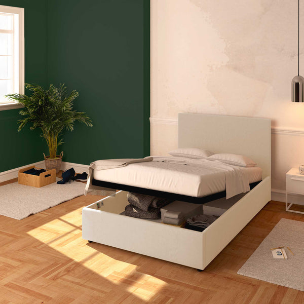 Baldiflex letto contenitore piazza e mezza in ecopelle sfoderabile Rossano bianco da destra