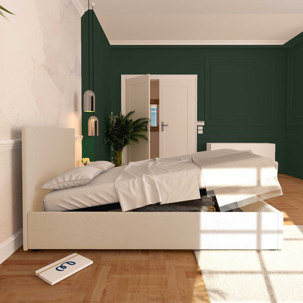 Baldiflex letto contenitore piazza e mezza in ecopelle sfoderabile Rossano bianco latwerale