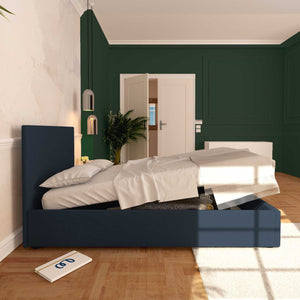 Baldiflex letto contenitore piazza e mezza in ecopelle sfoderabile Rossano blu notte laterale