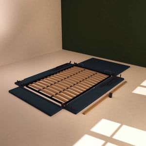 Baldiflex letto contenitore piazza e mezza in ecopelle sfoderabile Rossano blu notte smontato