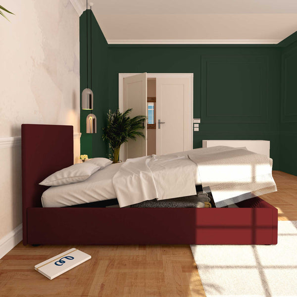 Baldiflex letto contenitore piazza e mezza in ecopelle sfoderabile Rossano bordeaux laterale