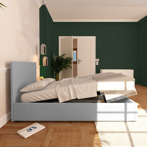 Baldiflex letto contenitore piazza e mezza in ecopelle sfoderabile Rossano grigio chiaro laterale