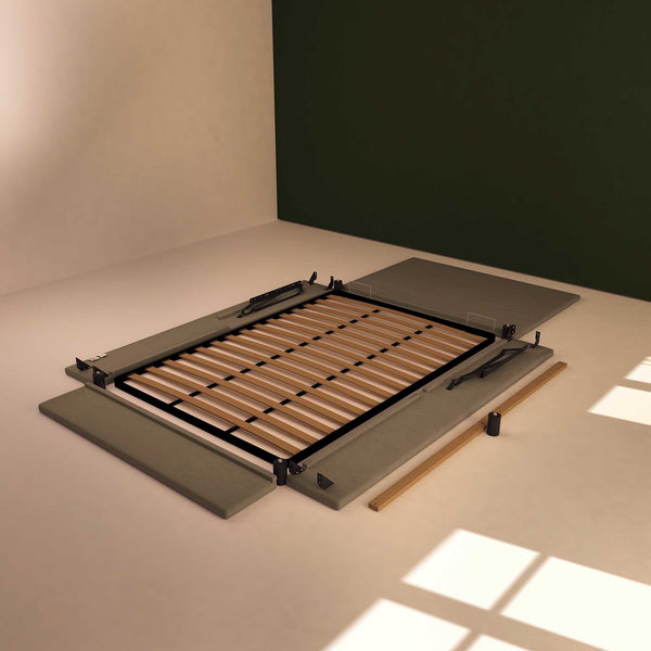 Baldiflex letto contenitore piazza e mezza in ecopelle sfoderabile Rossano grigio talpa smontato