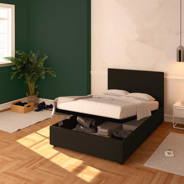 Baldiflex letto contenitore piazza e mezza in ecopelle sfoderabile Rossano marrone scuro da destra