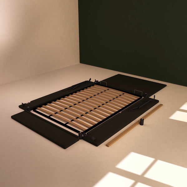 Baldiflex letto contenitore piazza e mezza in ecopelle sfoderabile Rossano marrone scuro smontato