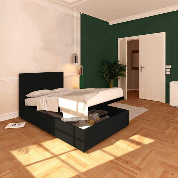 Baldiflex letto contenitore piazza e mezza in ecopelle sfoderabile Rossano nero da sinistra