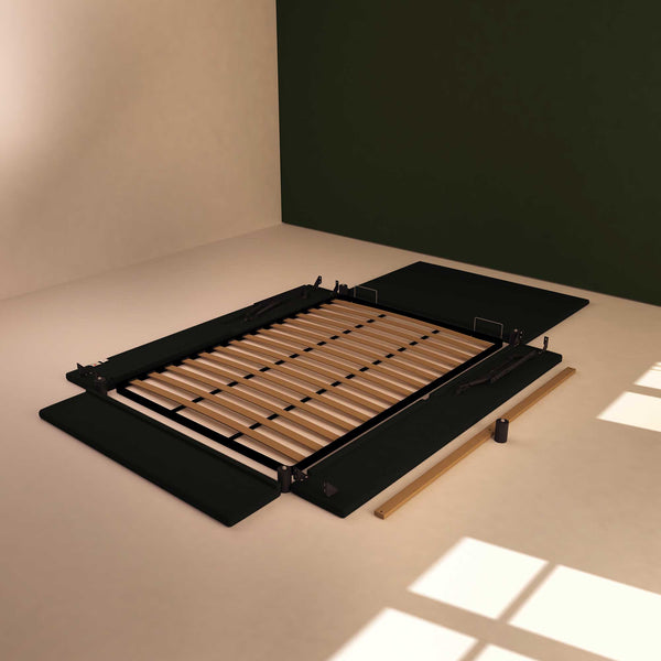 Baldiflex letto contenitore piazza e mezza in ecopelle sfoderabile Rossano nero smontato