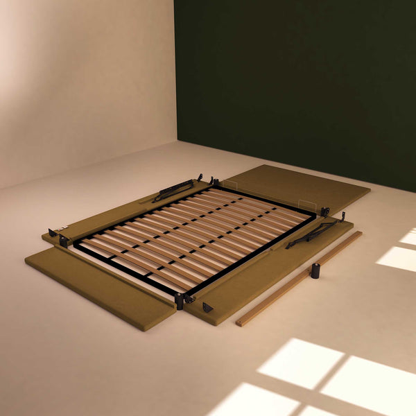 Baldiflex letto contenitore piazza e mezza in ecopelle sfoderabile Rossano nocciola smontato