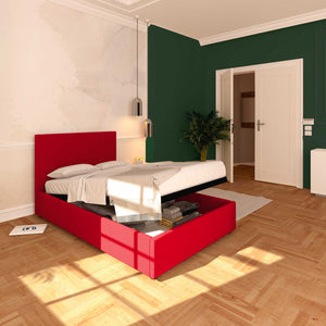 Baldiflex letto contenitore piazza e mezza in ecopelle sfoderabile Rossano rosso da sinistra