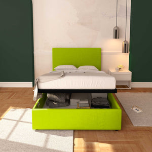 Baldiflex letto contenitore piazza e mezza in ecopelle sfoderabile Rossano verde mela