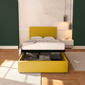 Baldiflex letto contenitore una piazza e mezza in tessuto sfoderabile Rossano giallo senape