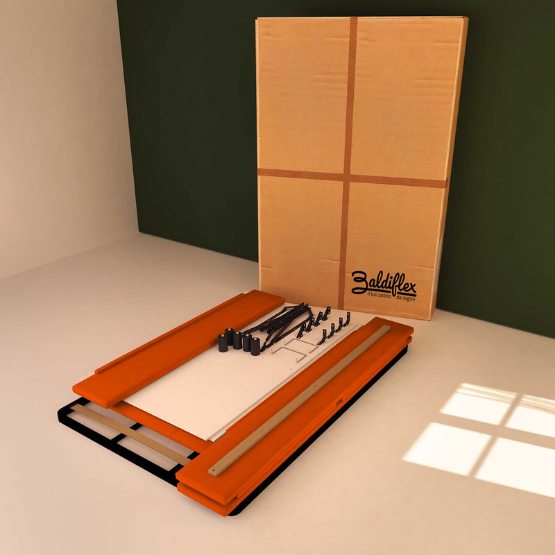 Baldiflex letto contenitore una piazza e mezza in tessuto sfoderabile Rossano arancione scatola