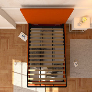 Baldiflex letto contenitore una piazza e mezza in tessuto sfoderabile Rossano arancione top