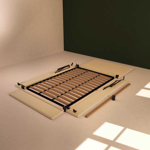 Baldiflex letto contenitore una piazza e mezza in tessuto sfoderabile Rossano beige smontato