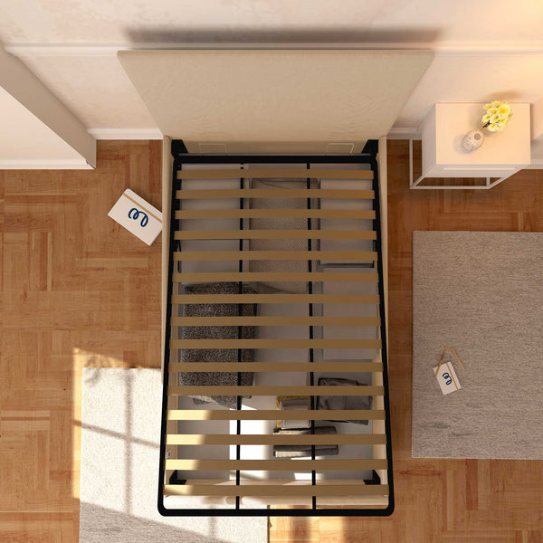 Baldiflex letto contenitore una piazza e mezza in tessuto sfoderabile Rossano beige top