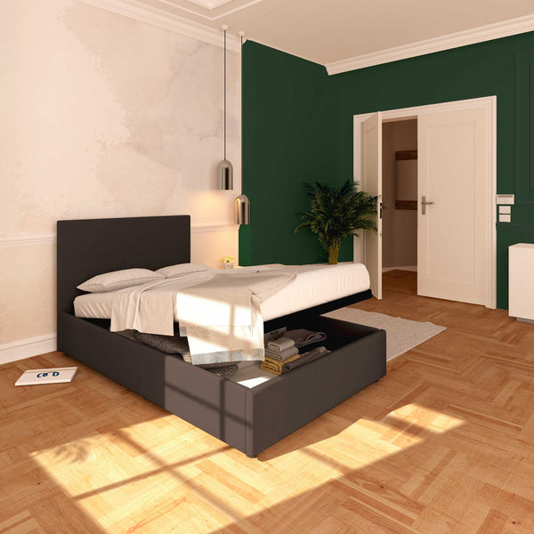 Baldiflex letto contenitore una piazza e mezza in tessuto sfoderabile Rossano caffè da sinistra