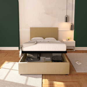 Baldiflex letto contenitore una piazza e mezza in tessuto sfoderabile Rossano cammello