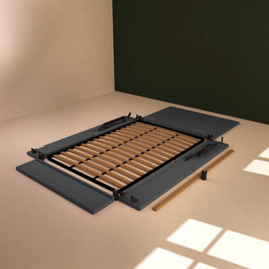 Baldiflex letto contenitore una piazza e mezza in tessuto sfoderabile Rossano grigio antracite smontato