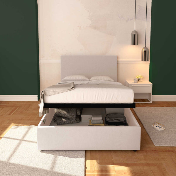 Baldiflex letto contenitore una piazza e mezza in tessuto sfoderabile Rossano grigio chiaro