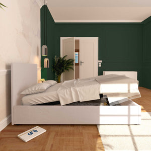 Baldiflex letto contenitore una piazza e mezza in tessuto sfoderabile Rossano grigio chiaro laterale