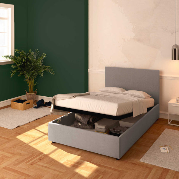 Baldiflex letto contenitore una piazza e mezza in tessuto sfoderabile Rossano grigio da destra