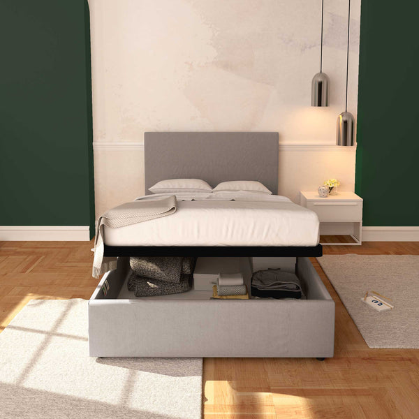 Baldiflex letto contenitore una piazza e mezza in tessuto sfoderabile Rossano grigio