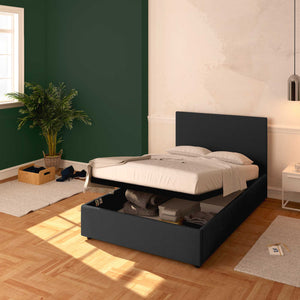 Baldiflex letto contenitore una piazza e mezza in tessuto sfoderabile Rossano grigio grafite da destra