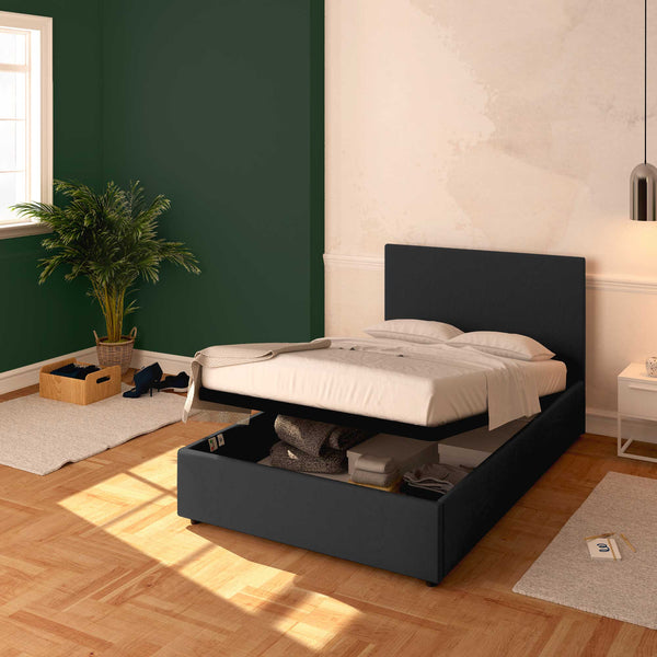 Baldiflex letto contenitore una piazza e mezza in tessuto sfoderabile Rossano grigio grafite da destra