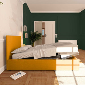 Baldiflex letto contenitore una piazza e mezza in tessuto sfoderabile Rossano mango laterale