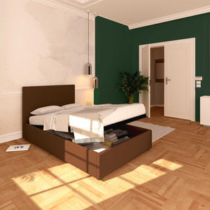 Baldiflex letto contenitore una piazza e mezza in tessuto sfoderabile Rossano marrone da sinistra