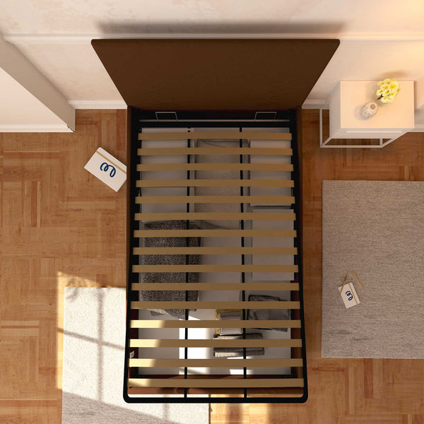 Baldiflex letto contenitore una piazza e mezza in tessuto sfoderabile Rossano marrone top