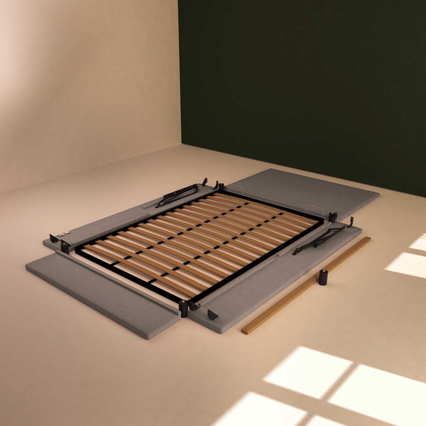 Baldiflex letto contenitore una piazza e mezza in tessuto sfoderabile Rossano grigio smontato