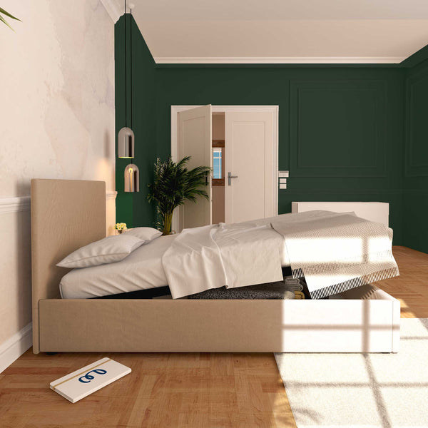 Baldiflex letto contenitore una piazza e mezza in tessuto sfoderabile Rossano grigio talpa laterale