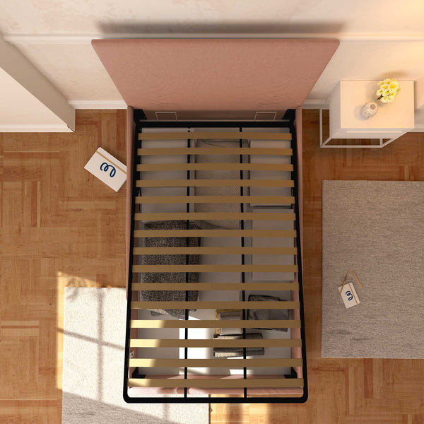 Baldiflex letto contenitore una piazza e mezza in tessuto sfoderabile Rossano rosa antico top