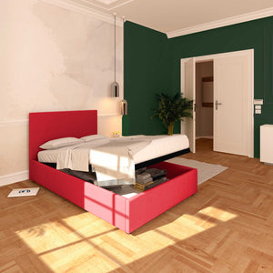 Baldiflex letto contenitore una piazza e mezza in tessuto sfoderabile Rossano rosso da sinistr