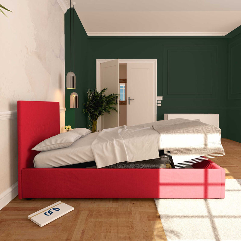 Baldiflex letto contenitore una piazza e mezza in tessuto sfoderabile Rossano rosso laterale