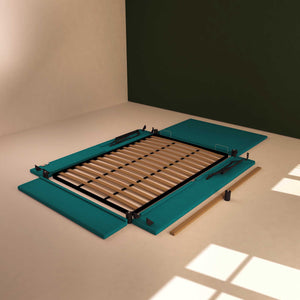 Baldiflex letto contenitore una piazza e mezza in tessuto sfoderabile Rossano turchese smontato