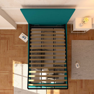 Baldiflex letto contenitore una piazza e mezza in tessuto sfoderabile Rossano turchese top