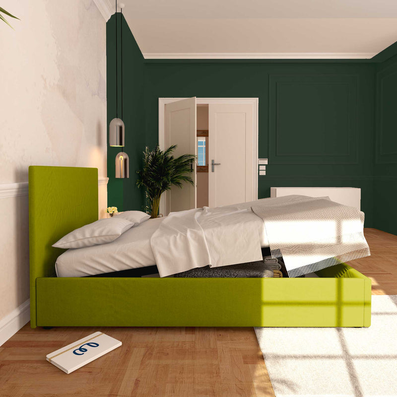 Baldiflex letto contenitore una piazza e mezza in tessuto sfoderabile Rossano verde laterale