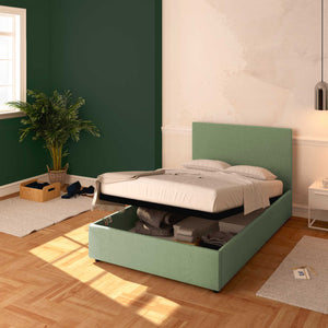 Baldiflex letto contenitore una piazza e mezza in tessuto sfoderabile Rossano verde menta da destra