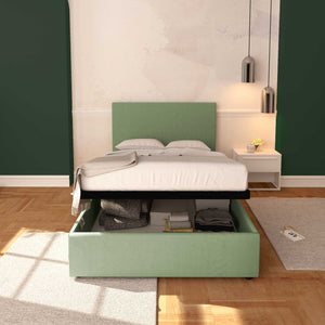 Baldiflex letto contenitore una piazza e mezza in tessuto sfoderabile Rossano verde menta