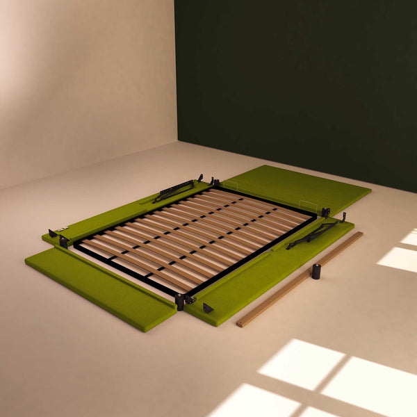 Baldiflex letto contenitore una piazza e mezza in tessuto sfoderabile Rossano verde smontato