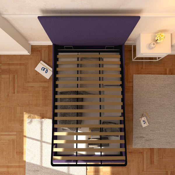 Baldiflex letto contenitore una piazza e mezza in tessuto sfoderabile Rossano viola top