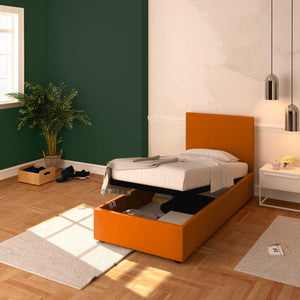 Baldiflex letto contenitore singolo in ecopelle sfoderabile Rossano arancione da destra